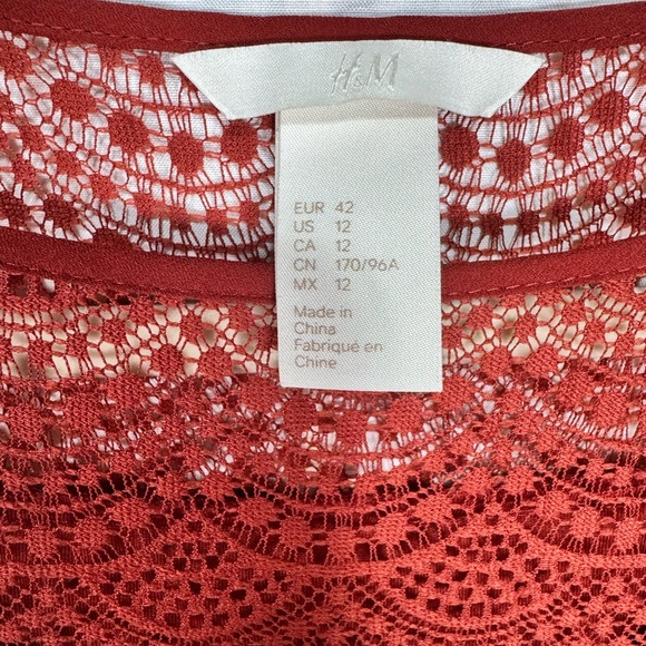 H&M Semi Sheer Cinnamon Brown Peasant Blouse Size 12 - Picture 2 of 5